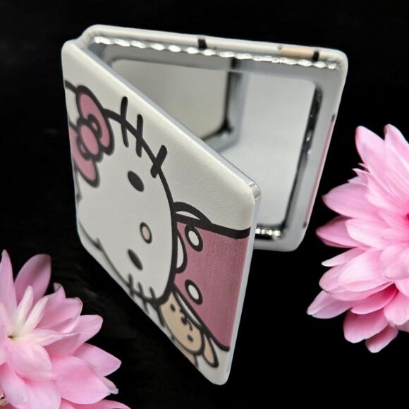 Hello Kitty Compact Mirror Sanrio Portable Folded Faux Leather Decorative Purse - Picture 3 of 5